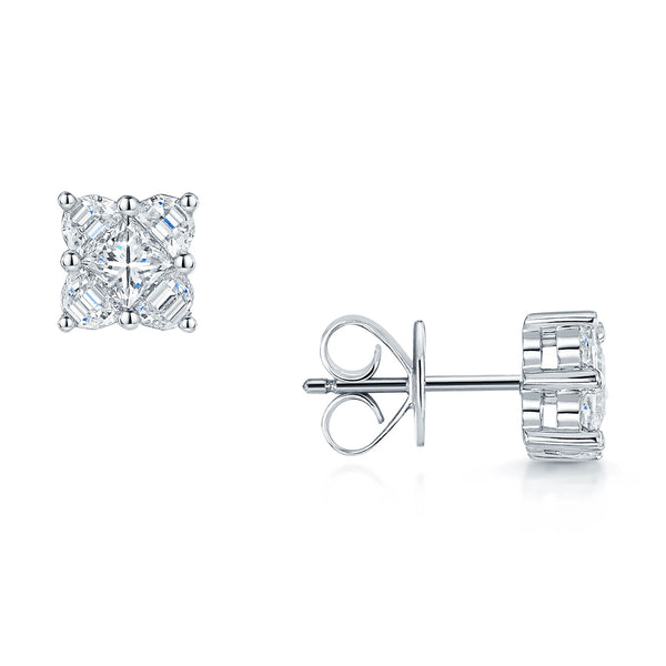 Berry's 18ct White Gold Princess Cut & Half Moon Diamond Stud Earrings - Berry's Jewellers