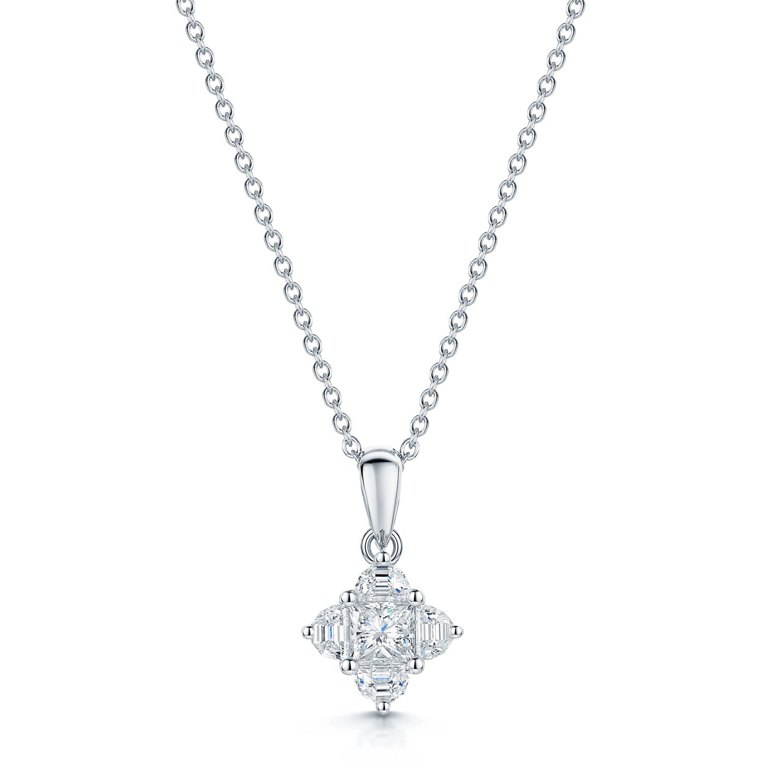 Berry's 18ct White Gold Princess Cut & Half Moon Diamond Pendant - Berry's Jewellers