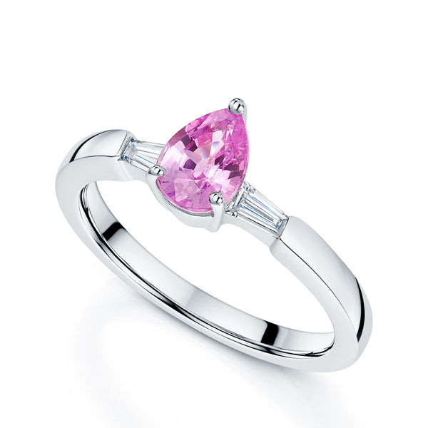 Berry's 18ct White Gold Pear Cut Pink Sapphire And Diamond Three Stone Ring - Berry's Jewellers