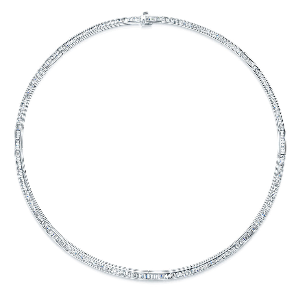 18ct White Gold Baguette Cut Diamond Channel Set Collarette