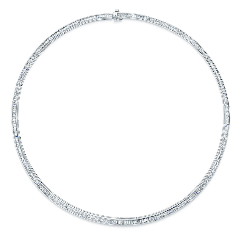 18ct White Gold Baguette Cut Diamond Channel Set Collarette