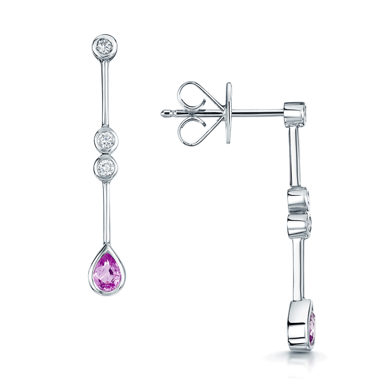 Berry's 18ct White Gold Pear Pink Sapphire and Diamond Drop Earrings - Berry's Jewellers