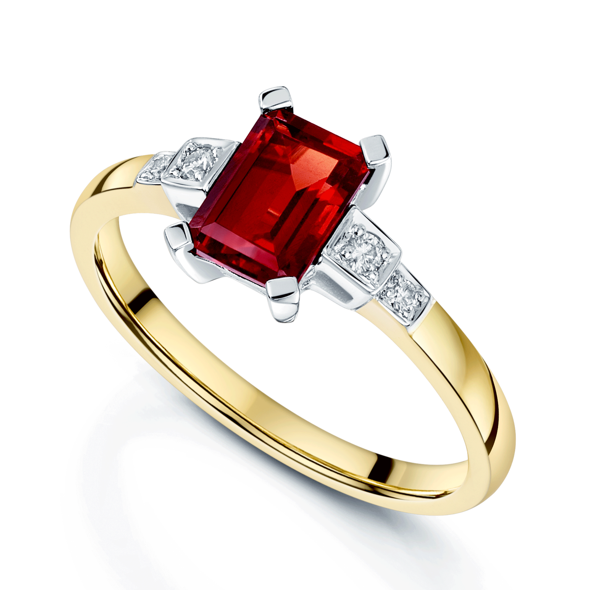 18ct Yellow Gold Garnet And Round Brilliant Cut Diamond Shoulders Solitaire Ring
