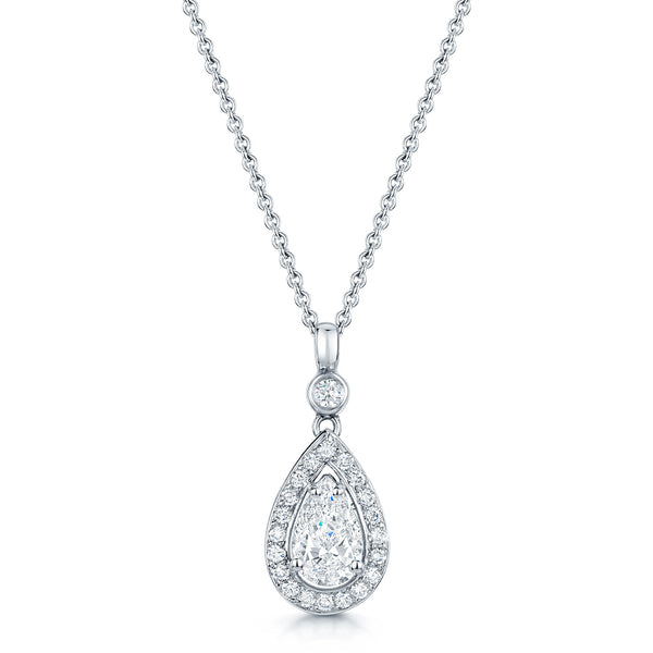 Berry's 18ct White Gold Pear Cut Diamond Halo Drop Pendant - Berry's Jewellers