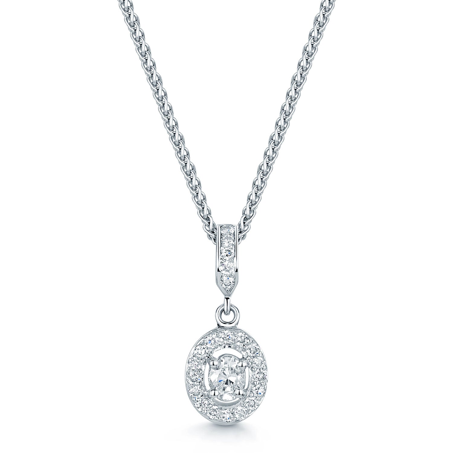 Berry's 18ct White Gold Oval Cut Diamond Halo Pendant - Berry's Jewellers
