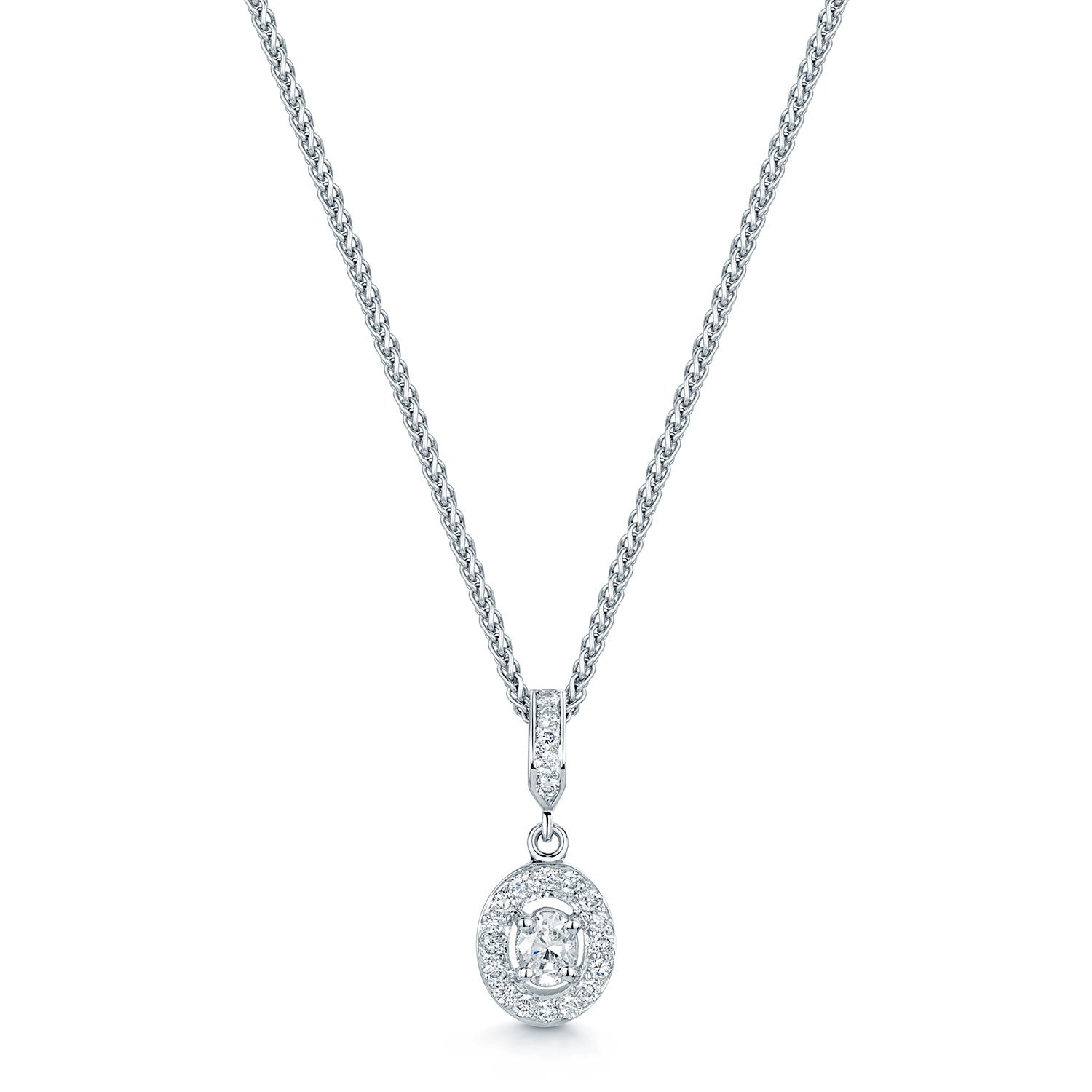 Berry's 18ct White Gold Oval Cut Diamond Halo Pendant - Berry's Jewellers