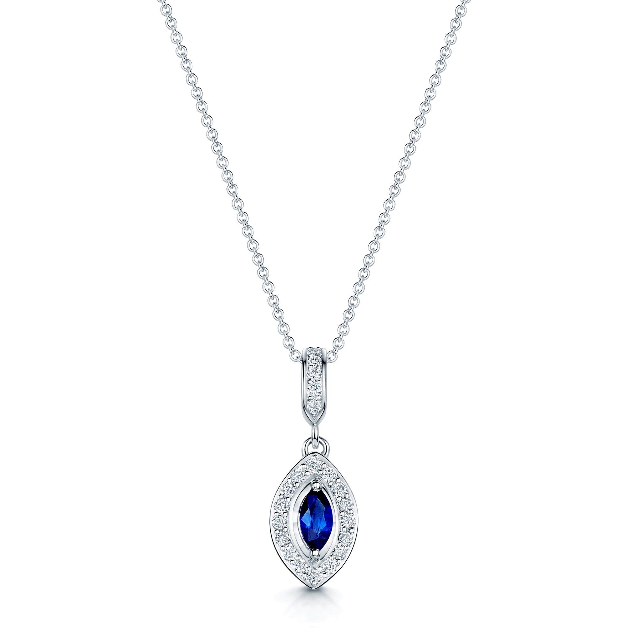 18ct White Gold Marquise Cut Sapphire And Diamond Pendant