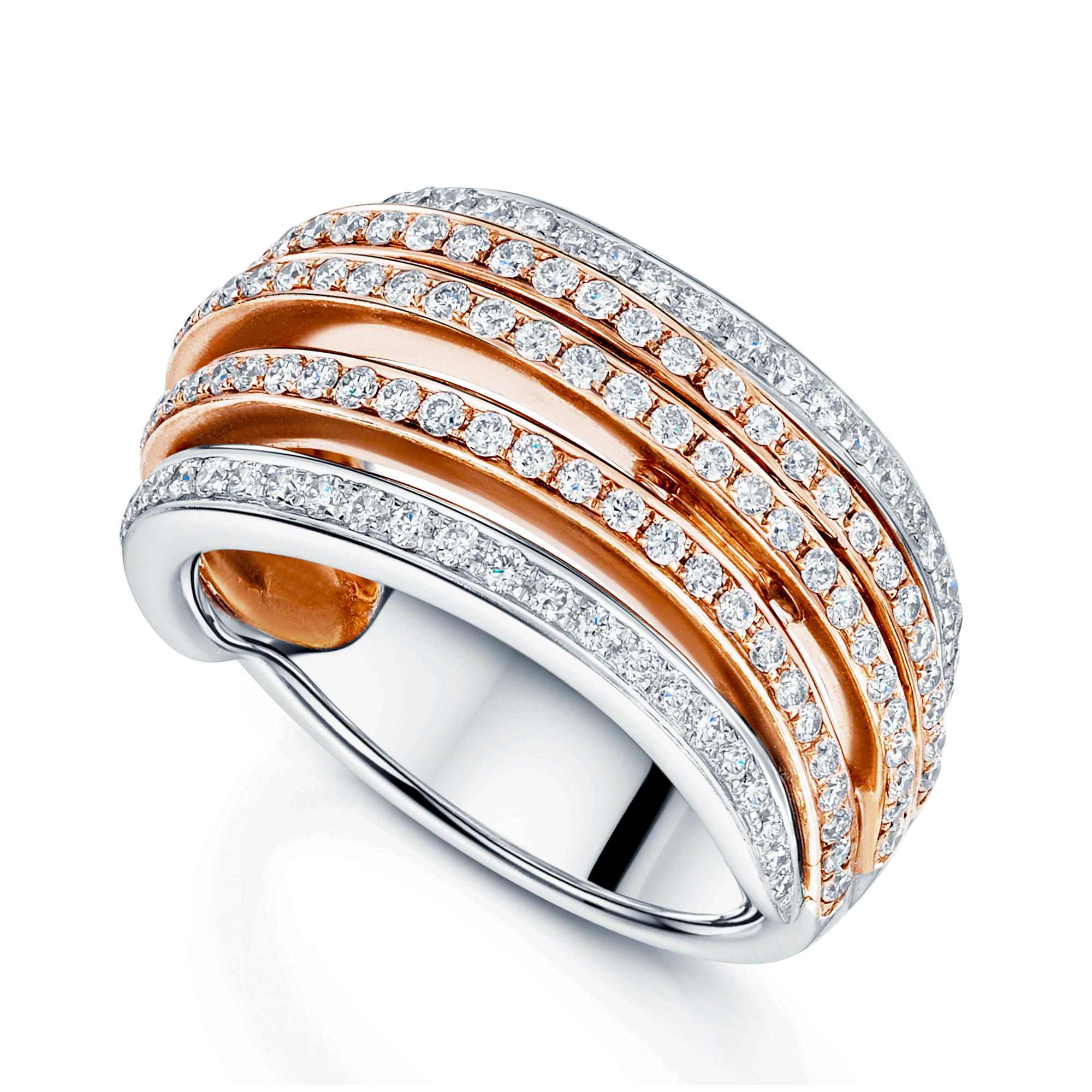18ct White And Rose Gold Diamond Five Strand Dress Ring