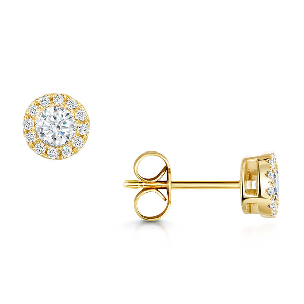 Berry's 18ct Yellow Gold Round Brilliant Cut Halo Stud Earrings - Berry's Jewellers