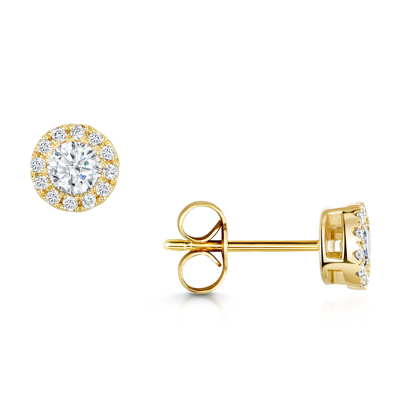 Berry's 18ct Yellow Gold Round Brilliant Cut Halo Stud Earrings - Berry's Jewellers