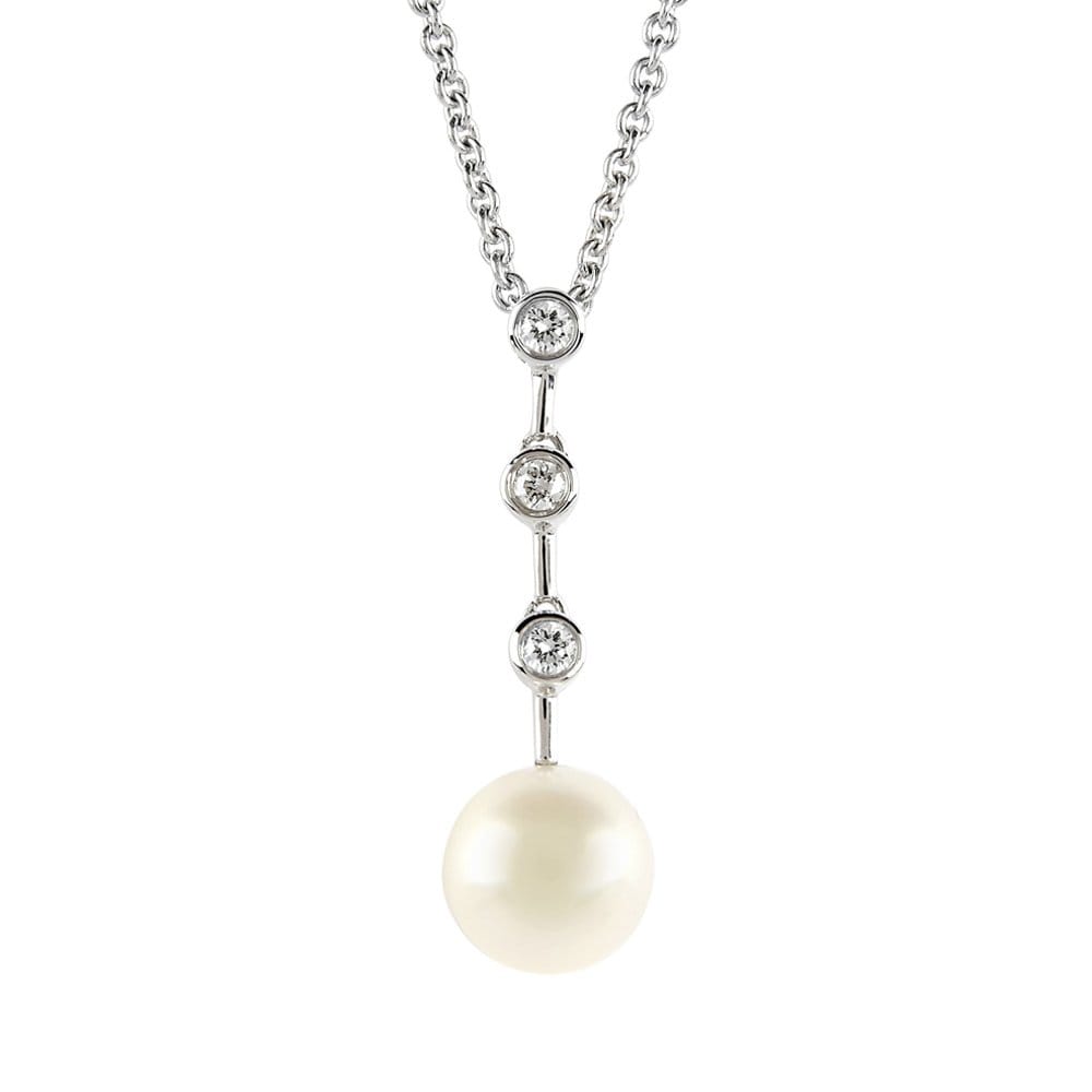 18ct White Gold Fresh Water Pearl & Diamond Drop Pendant