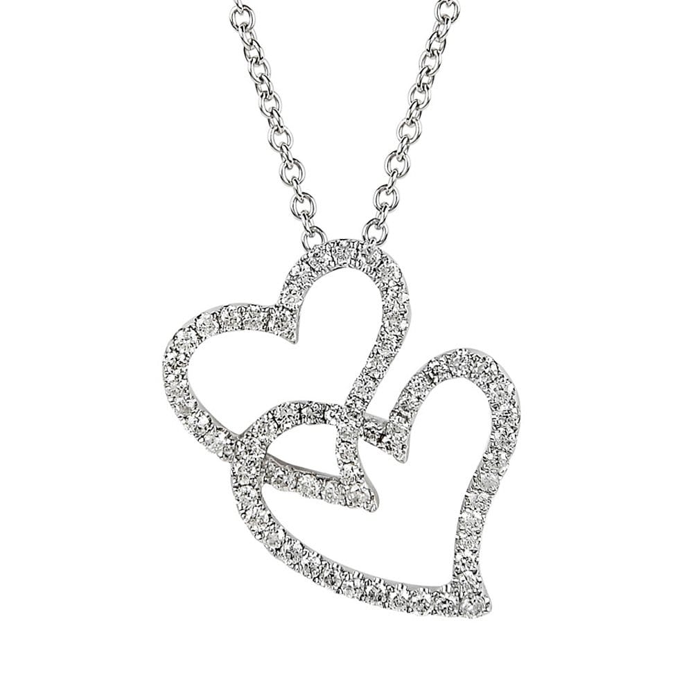 18ct White Gold Diamond Double Heart Necklace