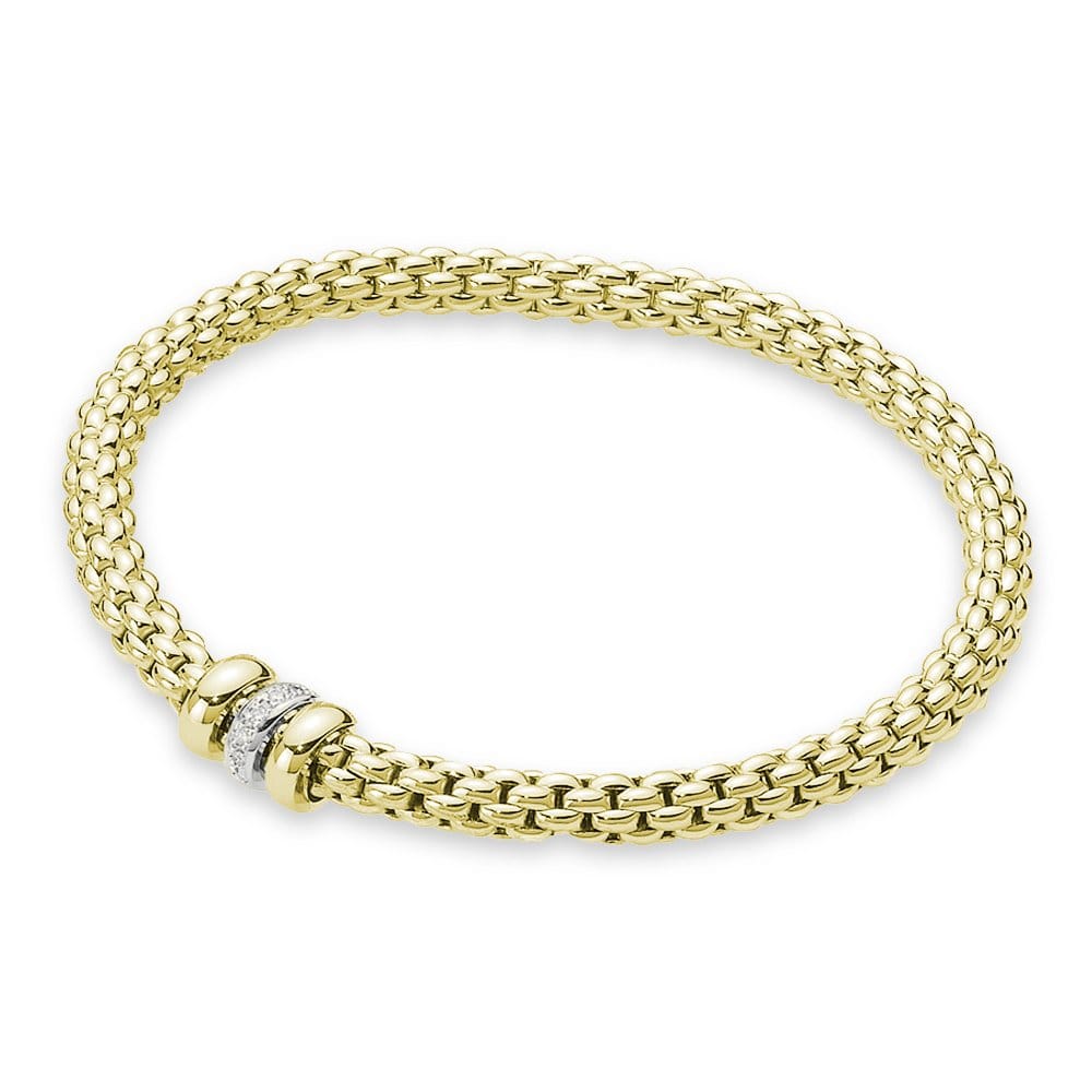 Solo 18ct Yellow Gold Bracelet With Diamond Set And Plain Rondels