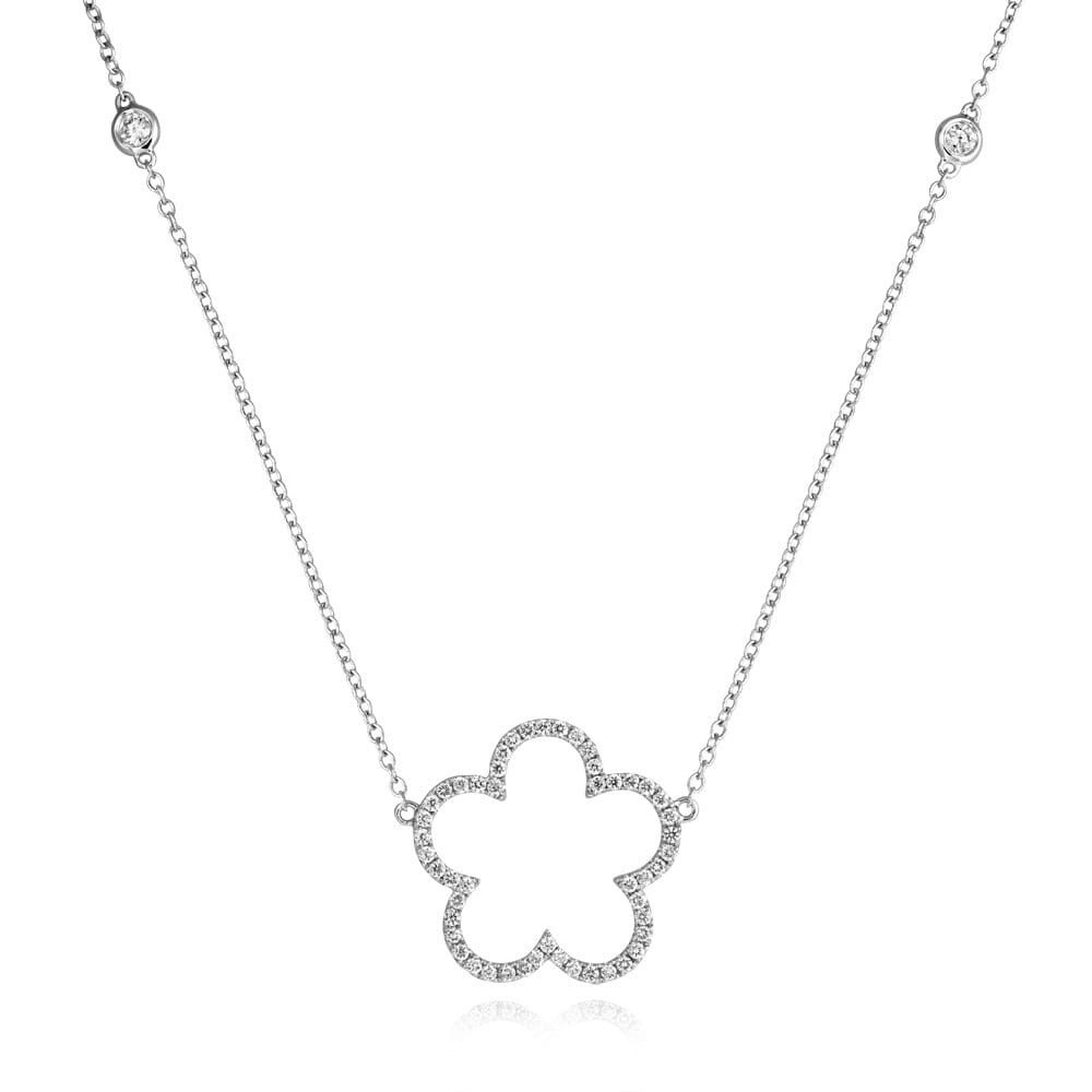 18ct White Gold Diamond Flower Necklace