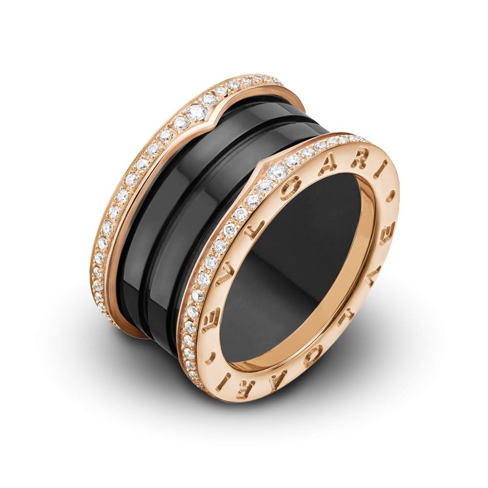 B.Zero1 18ct Rose Gold & Black Ceramic Four Band Diamond Edge Set Ring