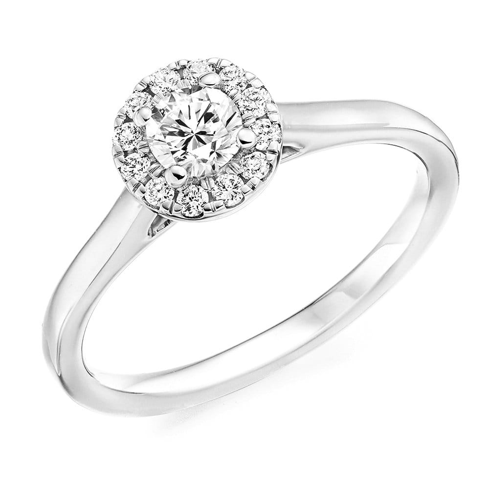 Platinum Round Brilliant Cut & Diamond Surround Engagement Ring