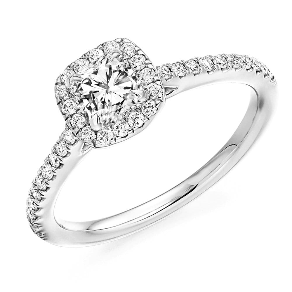 Platinum Cushion Cut Diamond Halo Surround Engagement Ring