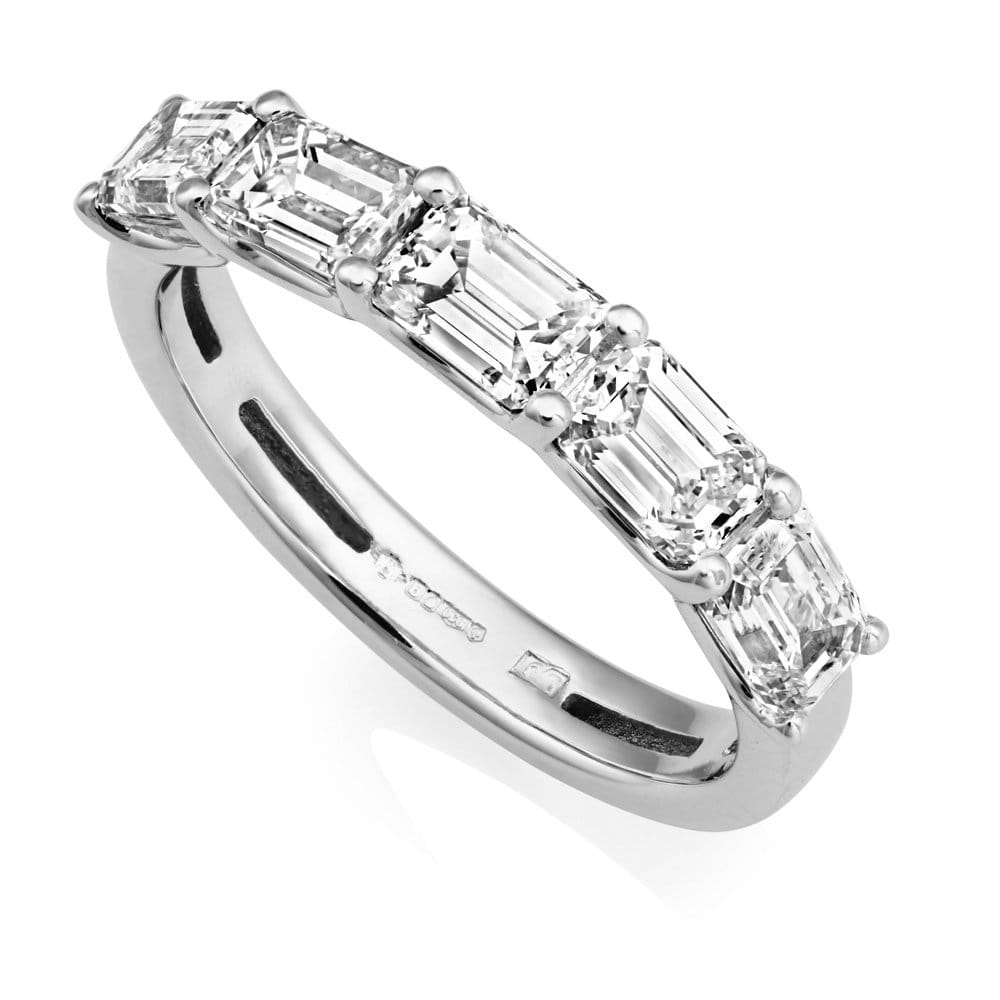 Platinum Baguette Cut Five Stone Diamond Half Eternity Ring