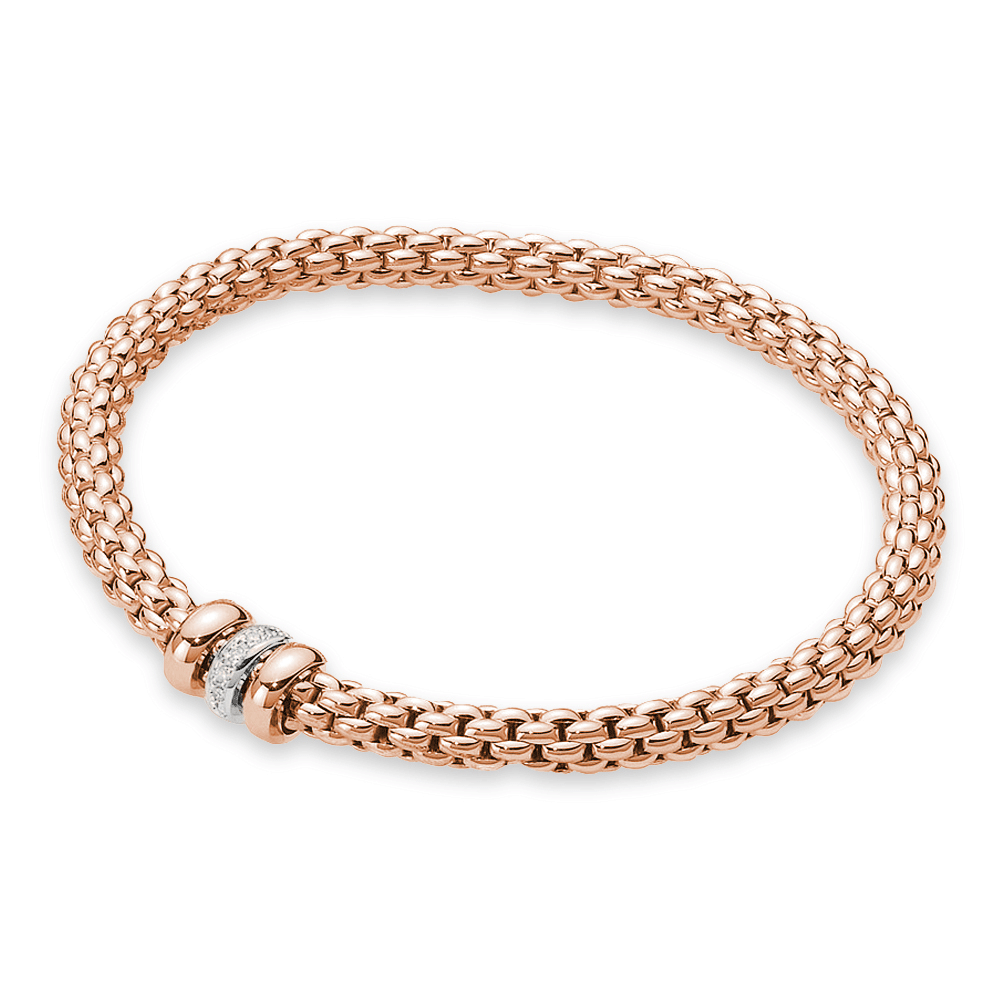 Solo 18ct Rose Gold Bracelet With Diamond Set And Plain Rondels