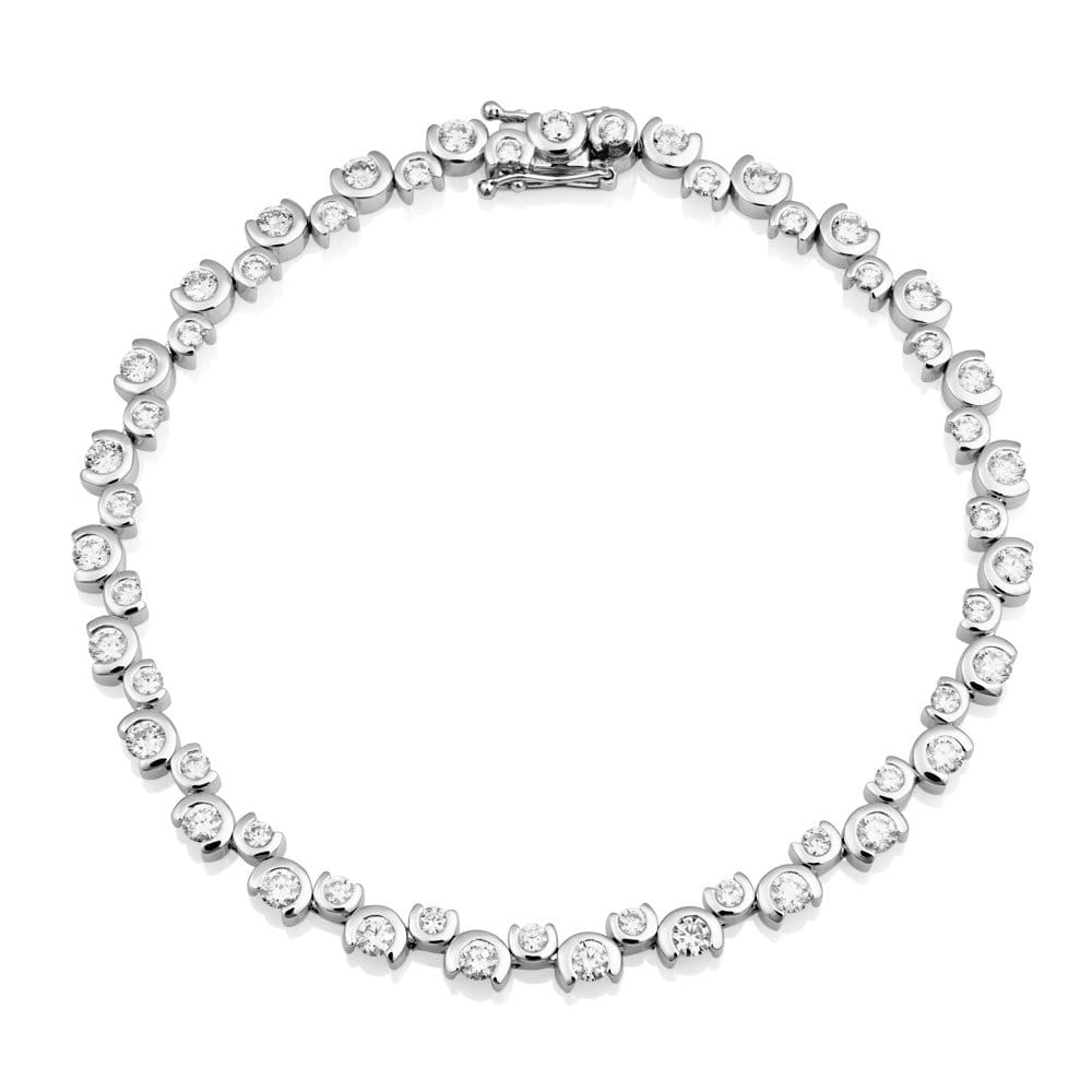 Berry's 18ct White Gold Wave Diamond Part Rub Over Set Bracelet