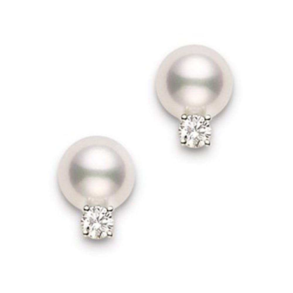 18ct White Gold Akoya Cultured Pearl & Diamond Set Stud Earrings