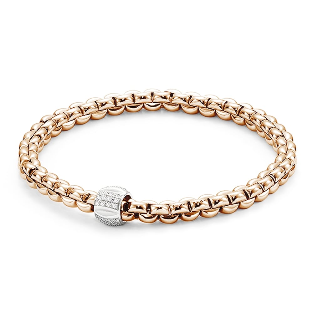 Eka 18ct Rose Gold Bracelet With White Gold Pave Diamond Set Rondel