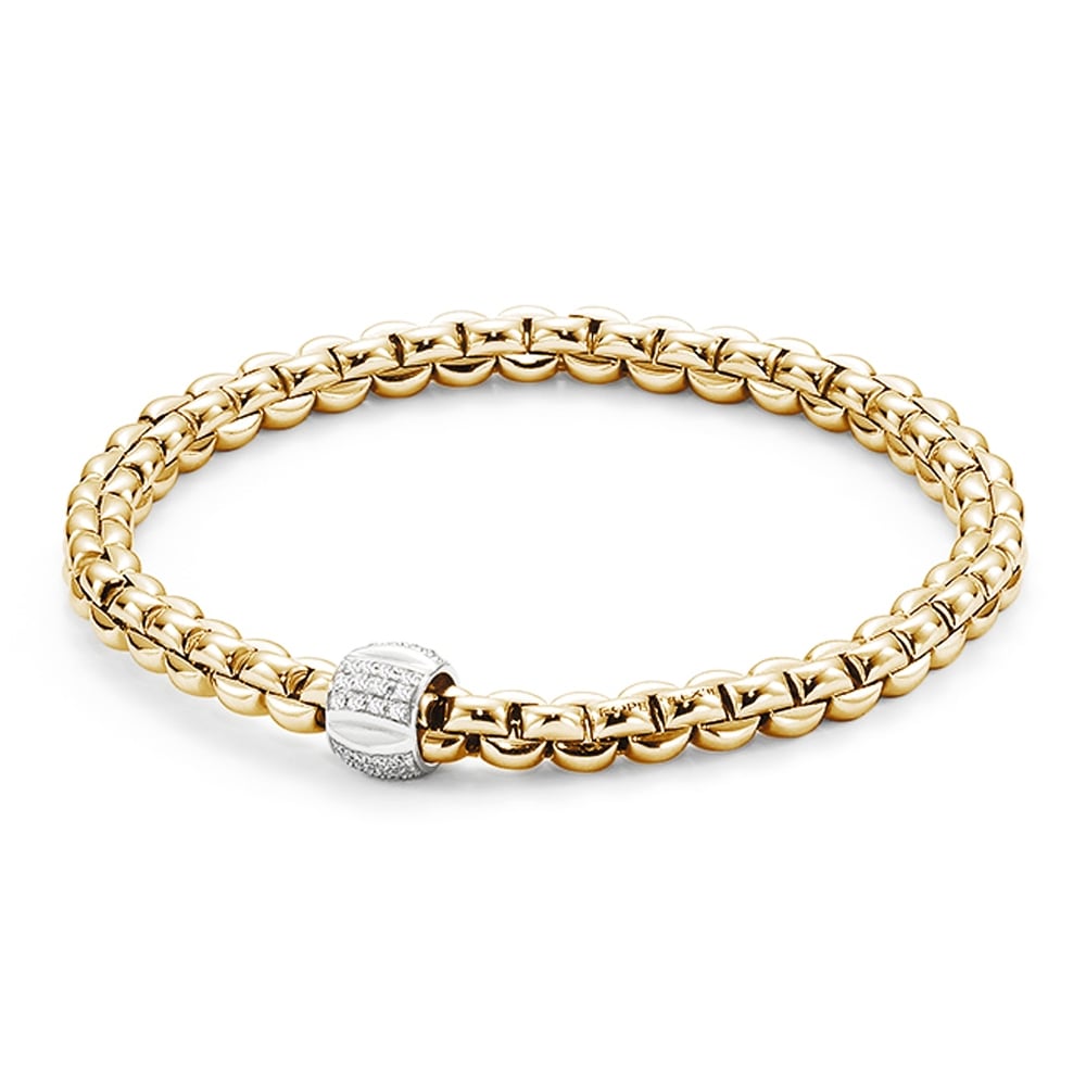 Eka 18ct Yellow Gold Bracelet With White Gold Pave Diamond Set Rondel