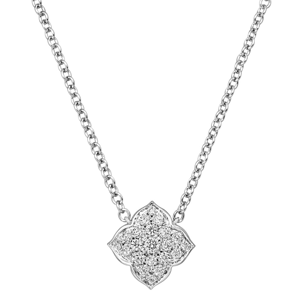 18ct White Gold Diamond Pave Flower Necklace