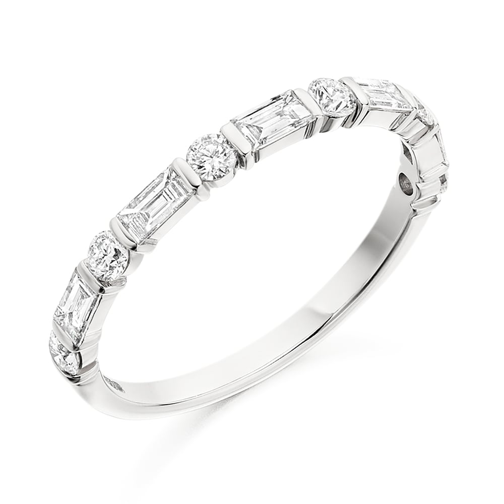 18ct Rose or White Gold Baguette & Brilliant Cut Diamond Eternity Ring
