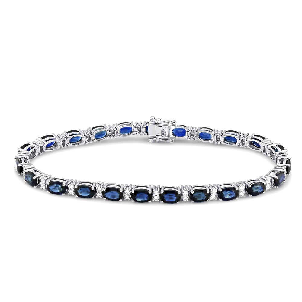 18ct White Gold Oval Cut Sapphire & Diamond Set Bracelet