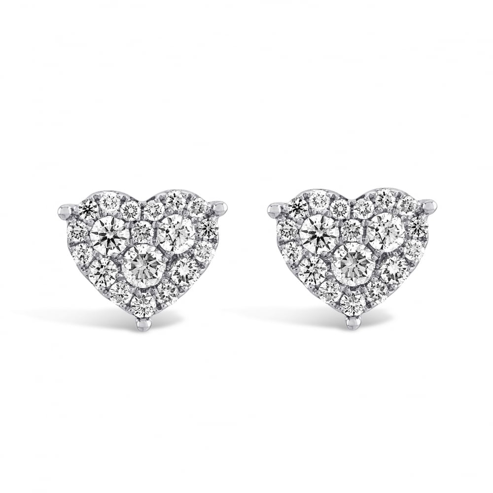 18ct White Gold Diamond Heart Earrings