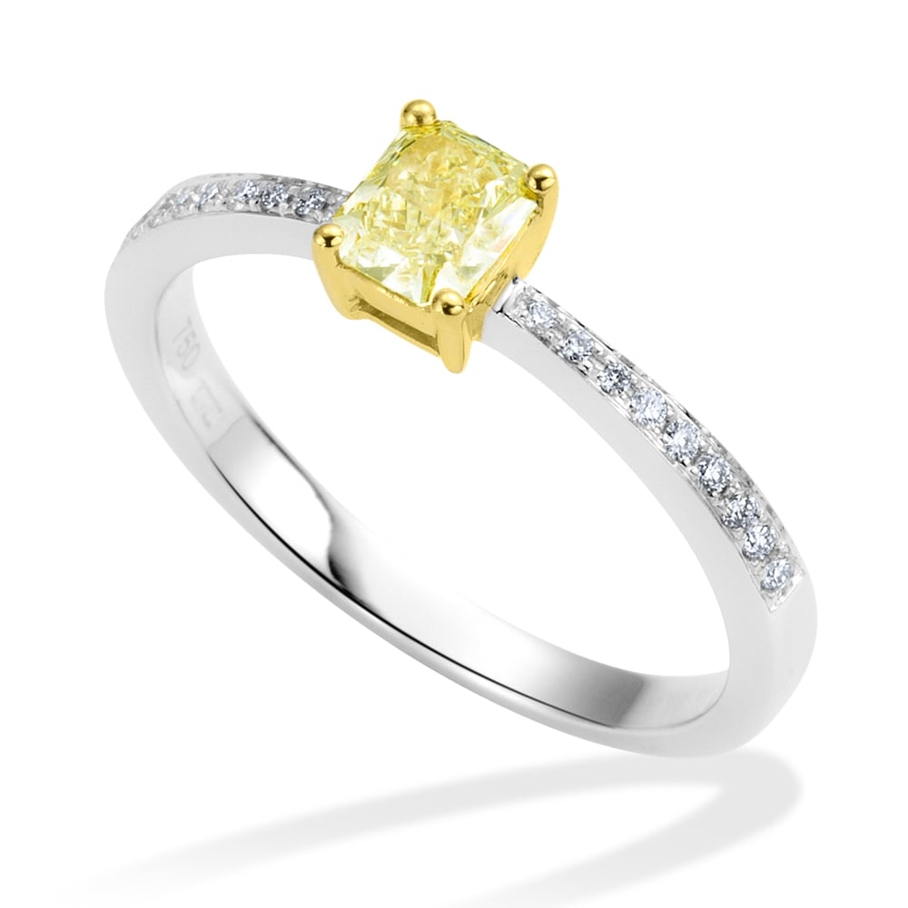 18ct White Gold Radiant Cut 0.42 Carat Yellow Diamond Set Engagement Ring