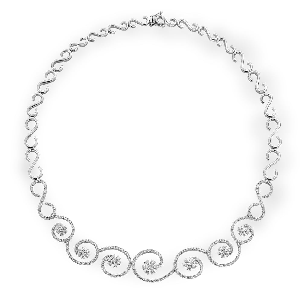 18ct White Gold Diamond Swirl Link Necklace