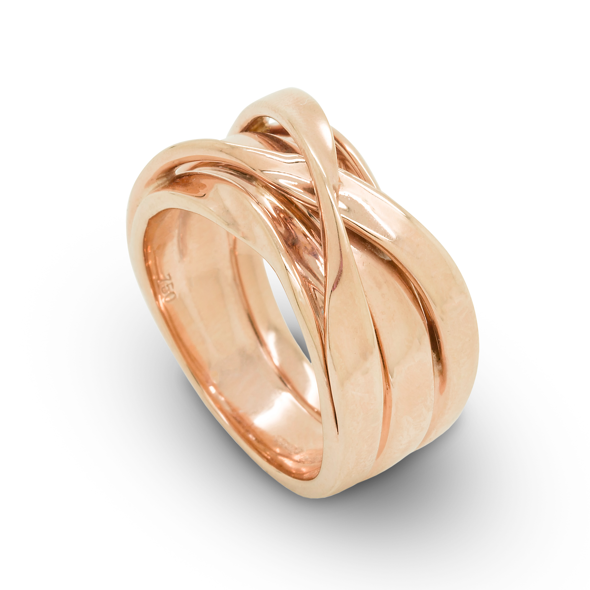 Polished 18ct Rose Gold Multi-strand Cross Over Style Dress Ring