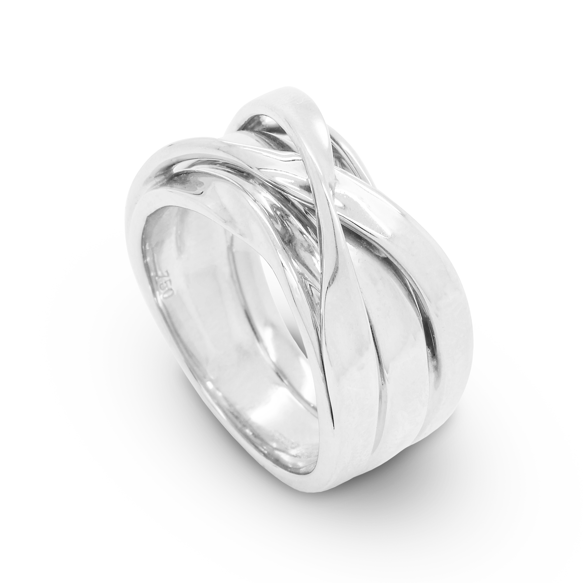 Polished 18ct White Gold Multi-strand Cross Over Style Dress Ring