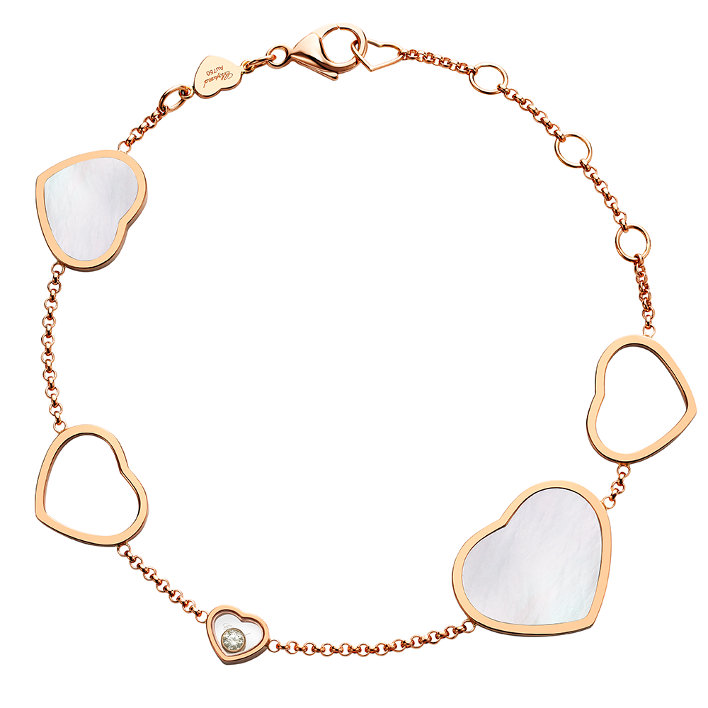 18ct Rose Gold Mother Of Pearl Happy Hearts & Diamond Bracelet