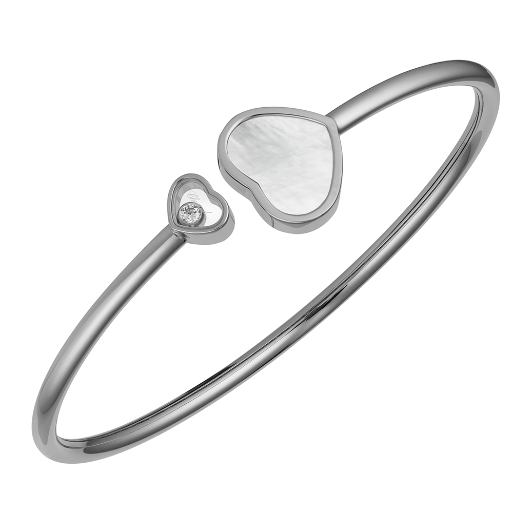 18ct White Gold Happy Hearts Mother Of Pearl & Diamond Bangle
