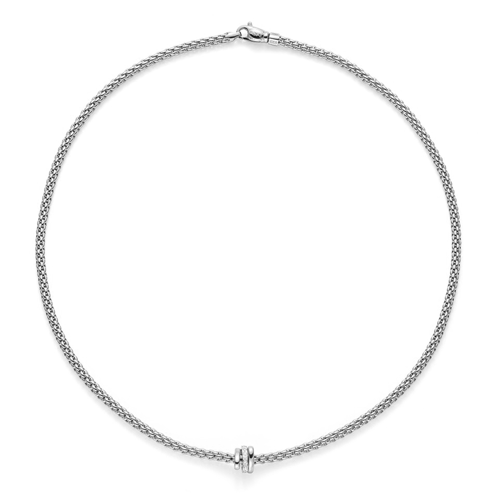 Prima 18ct White Gold Necklace With Diamond Set And Plain Rondels