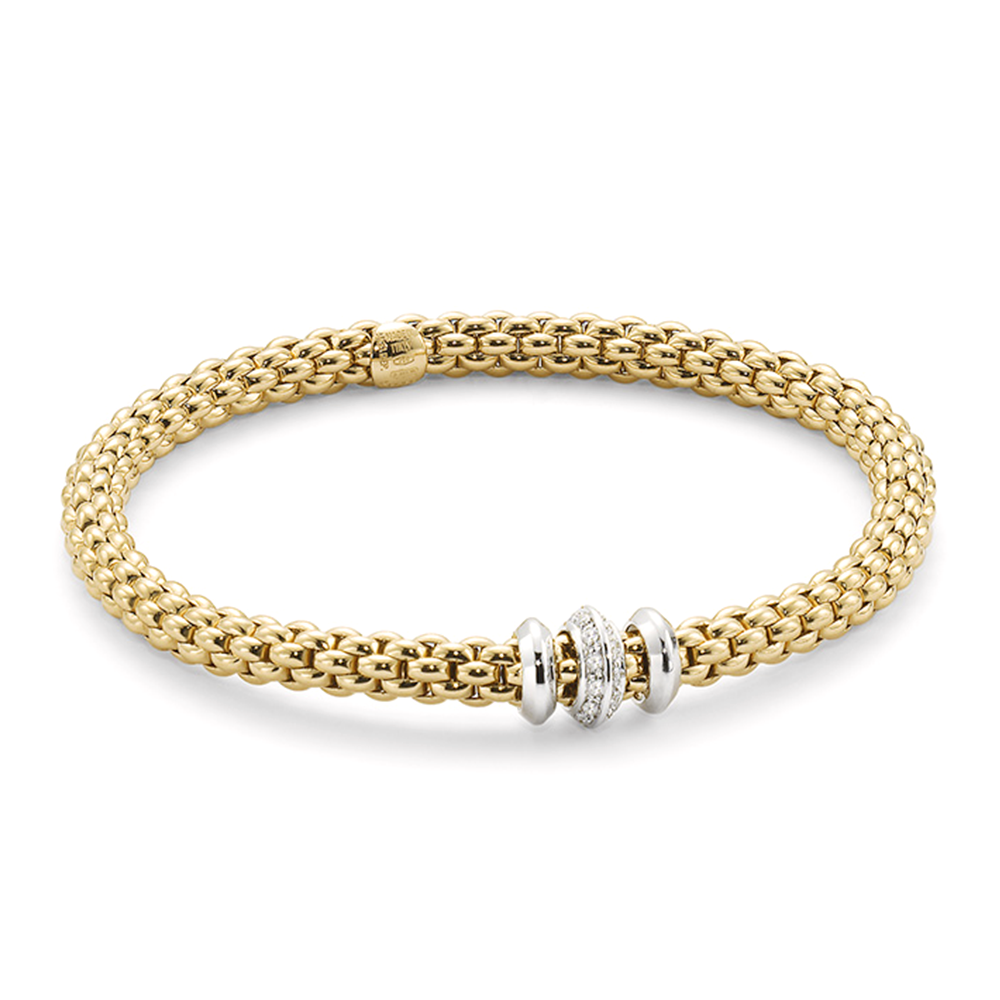 Solo 18ct Yellow Gold Bracelet With Diamond Set And Polished Rondels