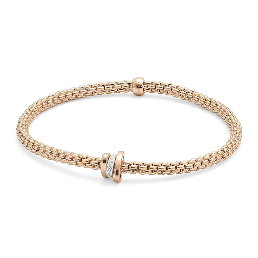 Prima 18ct Rose Gold Bracelet With Diamond Set And Plain Rondels