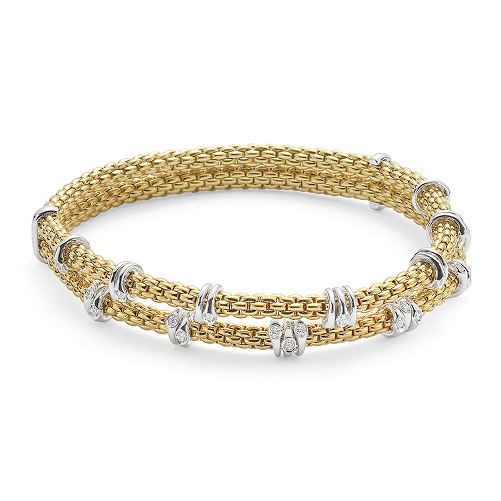 Prima 18ct Yellow Gold Double Row Bracelet With White Gold Diamond Rondels
