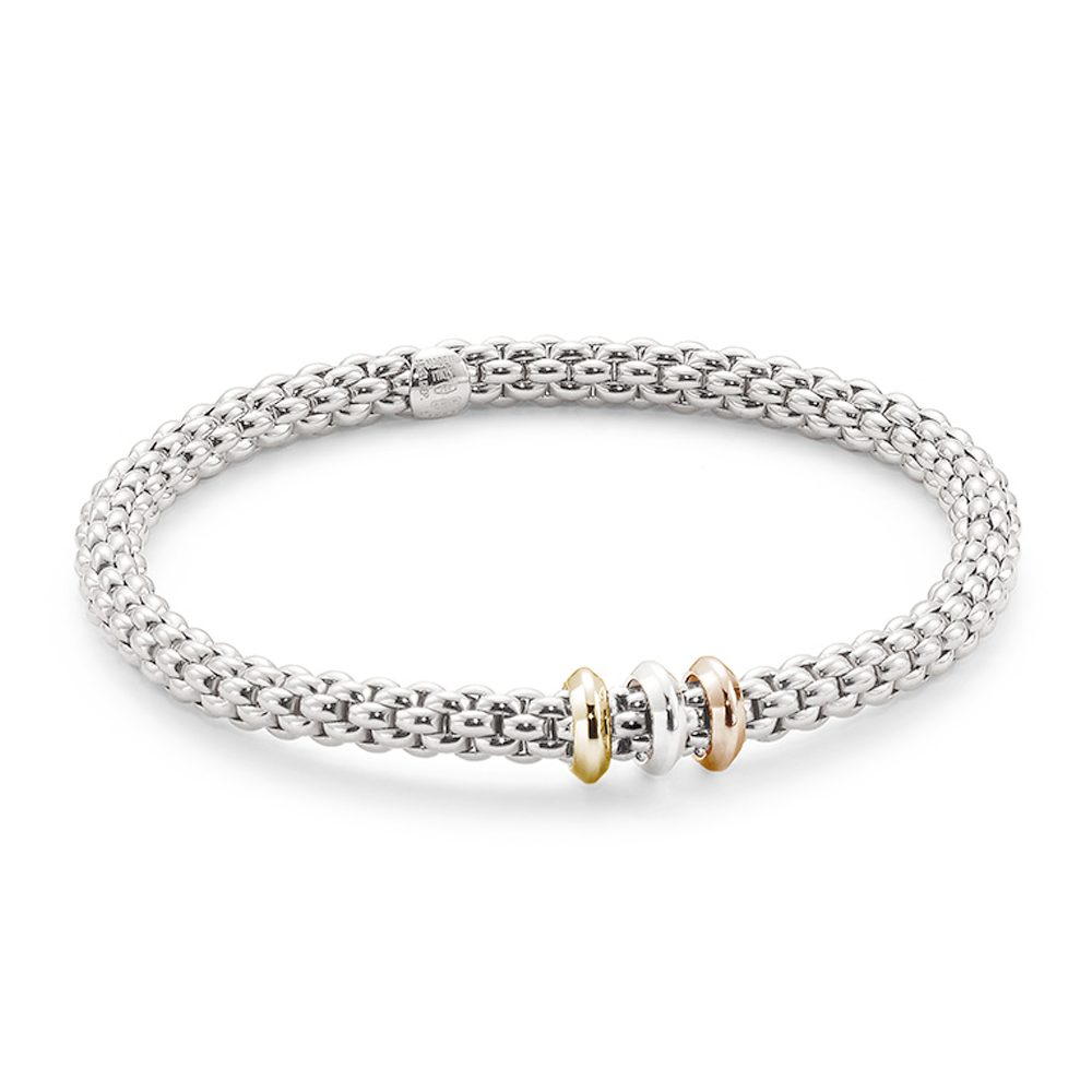 Solo 18ct White Gold Bracelet With Three Multi-Tone Rondels
