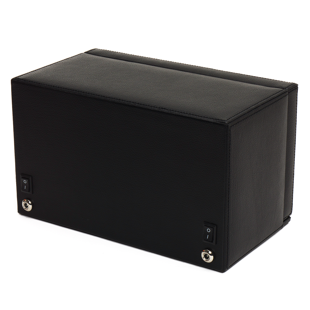 Cub Black Leather Double Watch Winder with Cover