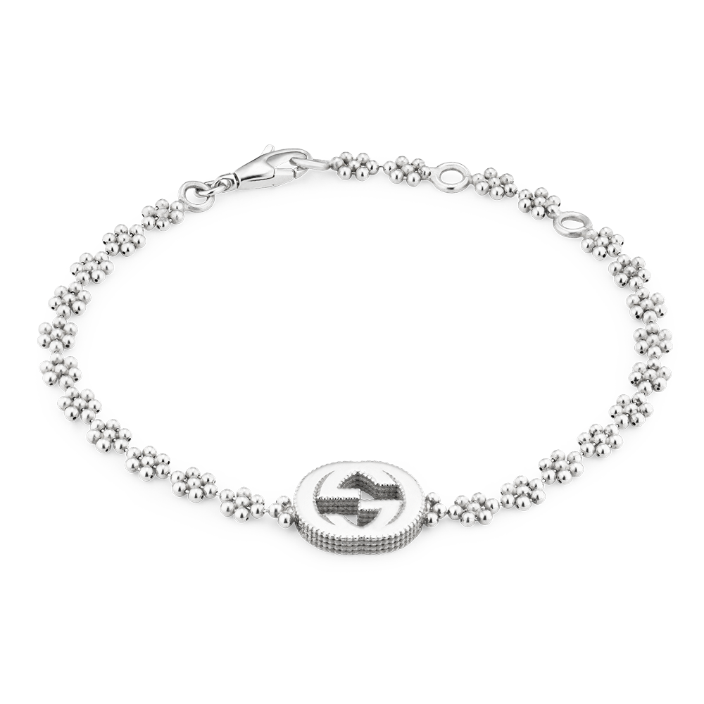 Interlocking G Sterling Silver Flower Link Bracelet