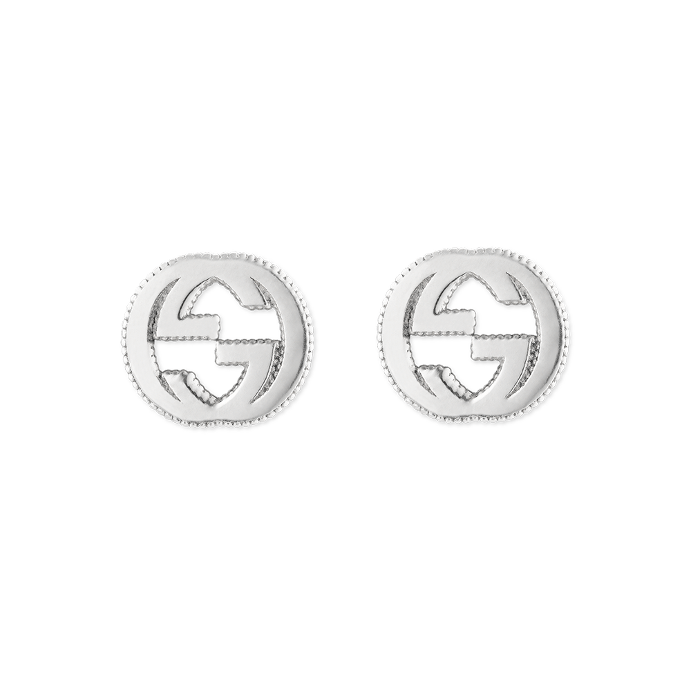 Interlocking G Sterling Silver Beaded Edge Stud Earrings