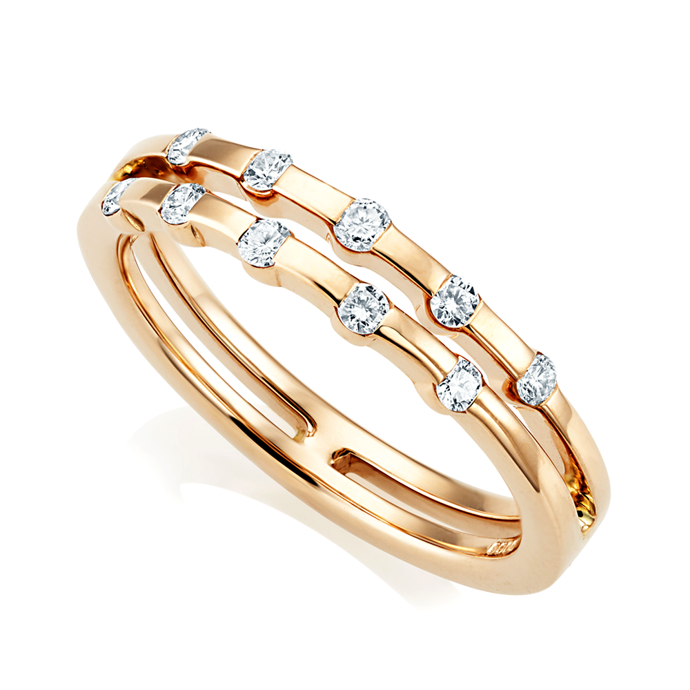 18ct Rose Gold Double Row Diamond Set Dress Ring