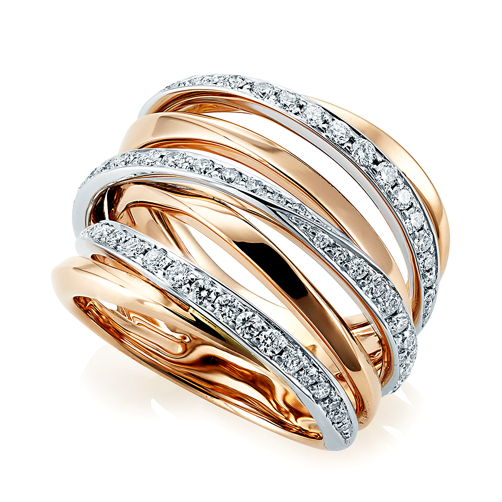 18ct Rose & White Gold Twist Ribbon Diamond Pave Set Dress Ring