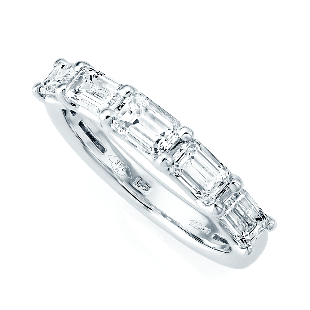 Platinum Emerald Cut Five-Stone Diamond Set Half Eternity Ring