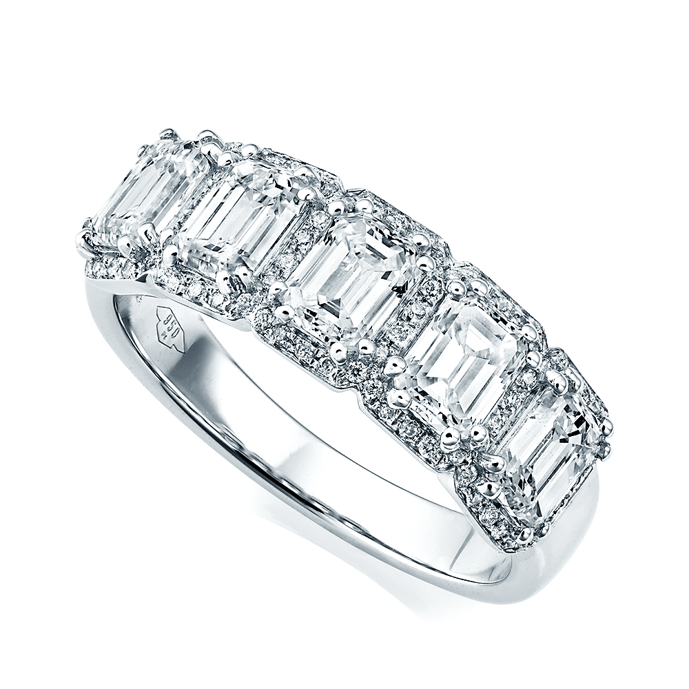 18ct White Gold Five-Stone Emerald Cut Diamond Dress Ring