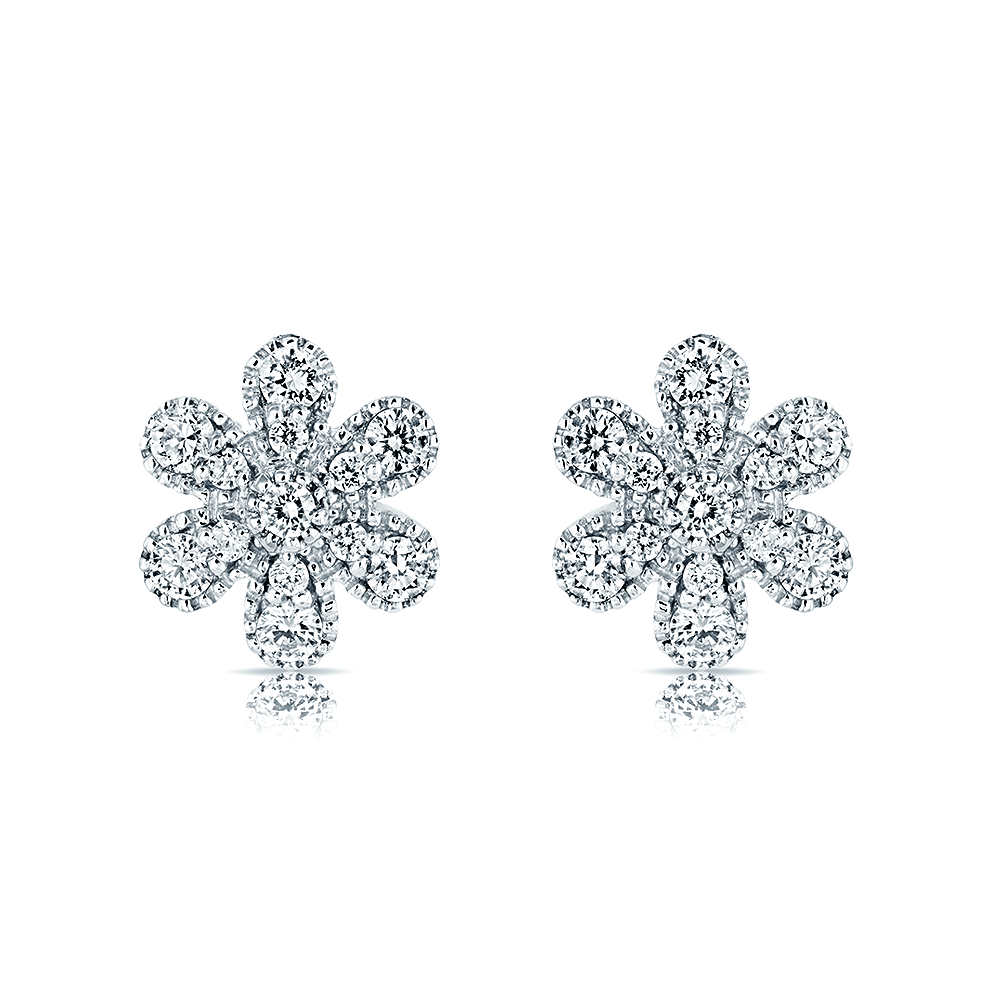 18ct White Gold Diamond Set Flower Stud Earrings